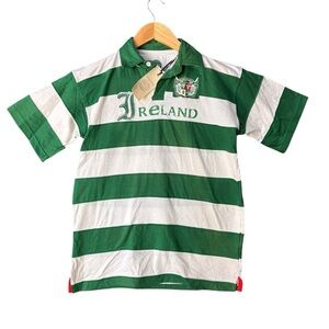 Lansdowne Ireland Kids Green & White Striped Rugby Polo – Sz 11/12 (NWT)